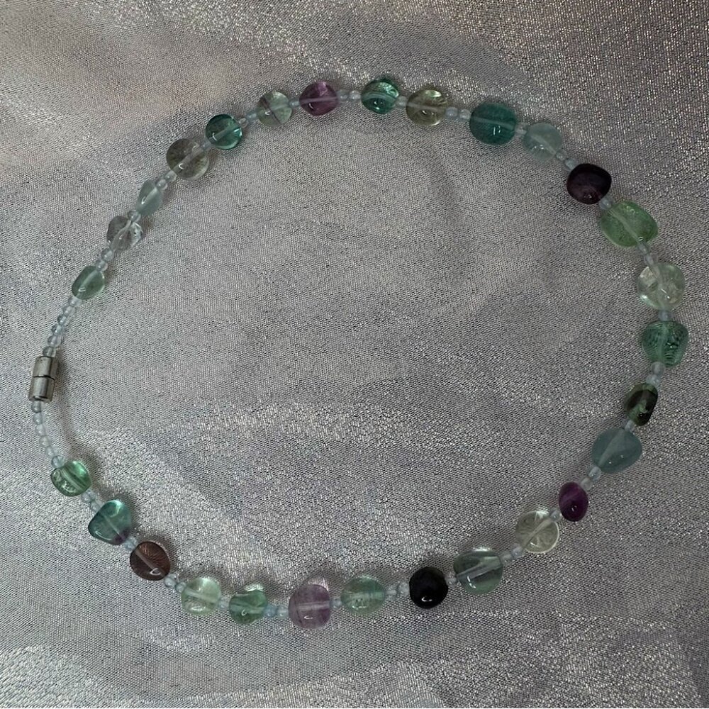 Necklace fluorite crystal rock beaded gemstone magnetic closure easily access